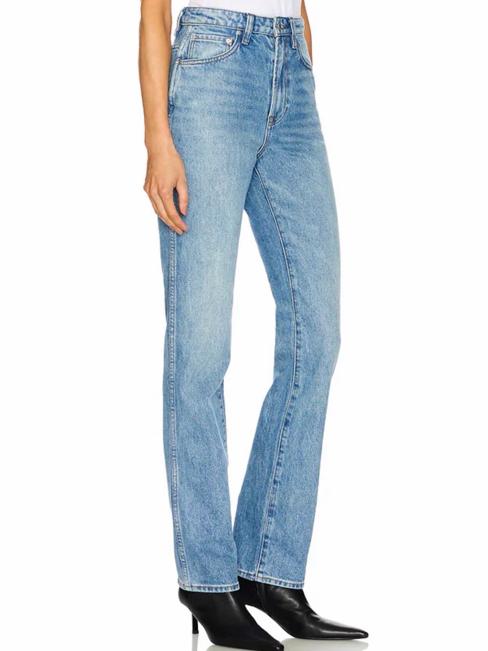 GRLFRND Sara Super High Rise Slim Straight Jeans Size 23 Medium Wash